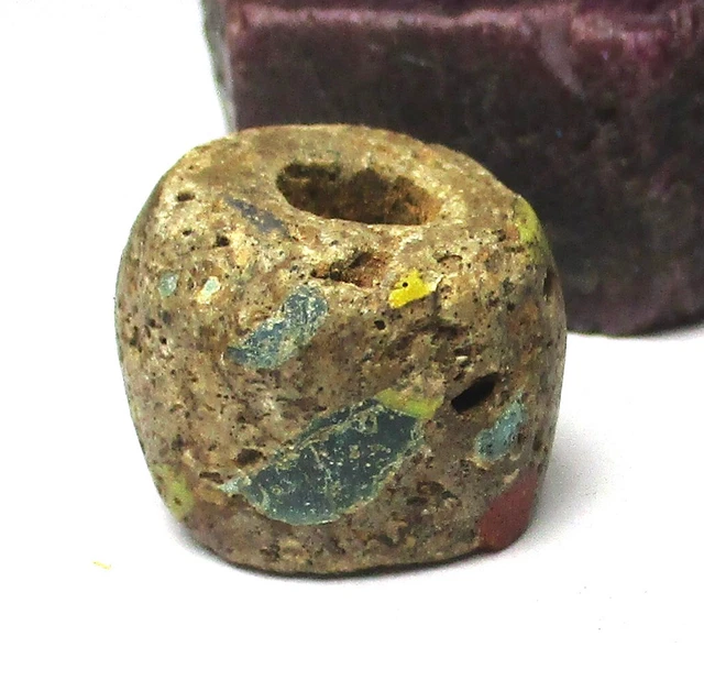 RARE WELL WORN AMAZING ANCIENT SPECKLED HEBRON GLASS BEAD 13mm x 17mm
