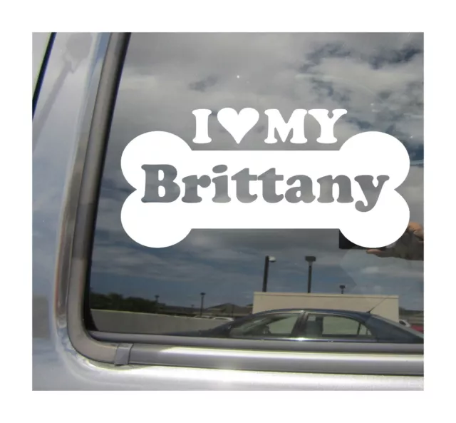 I Heart Love My Brittany - Purebred Dog Bone Car Vinyl Decal Sticker 13213