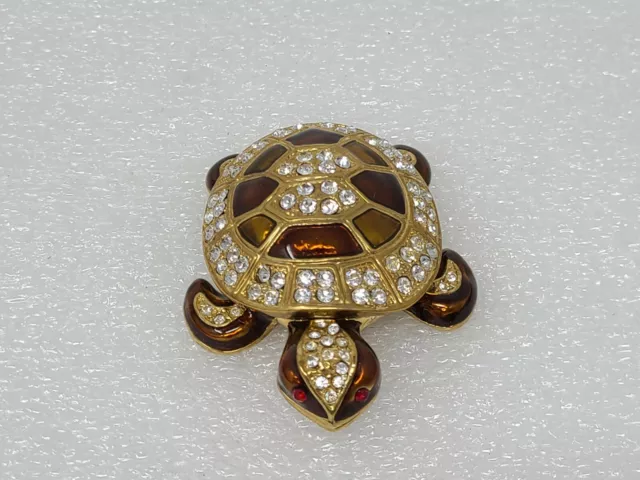 Vintage Turtle Tortoise Rhinestone Hinged Trinket Box