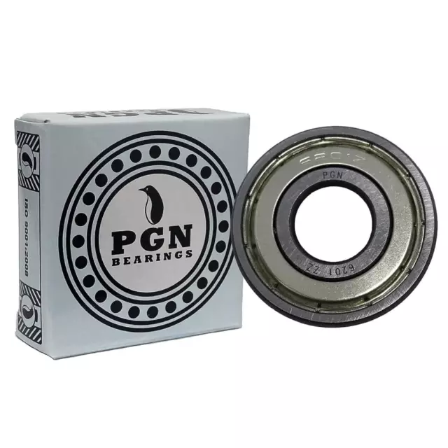 PGN (2 Pack) 6201-ZZ Bearing - Lubricated Chrome Steel Sealed Ball Bearing - 12