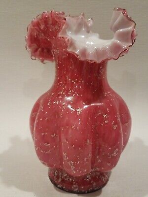 English Pink Spangle Art Glass Vase with Mica Flakes circa 1890s repaired