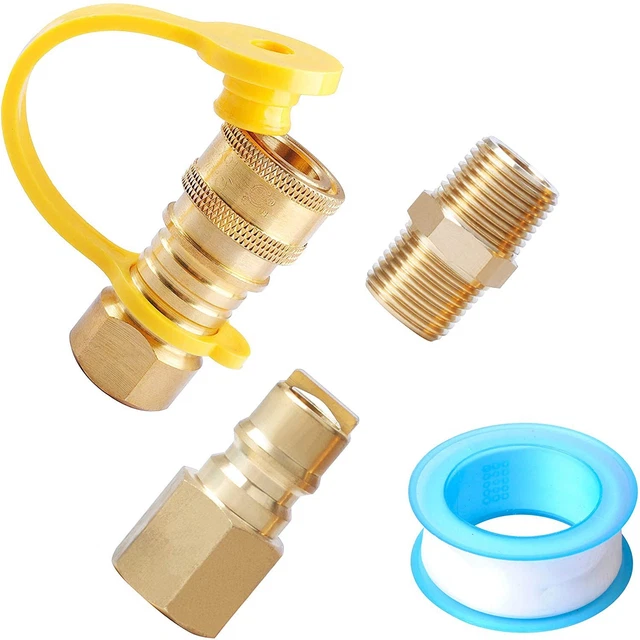 A set of 3/8 “ brass propane gas quick connect fittings suitable for grilling