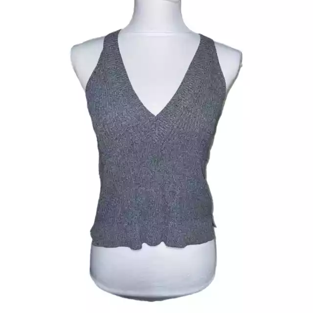 ASTR the Label Rib Knit V-Neck Cropped Sweater Vest Tank Top Women’s Small Grey