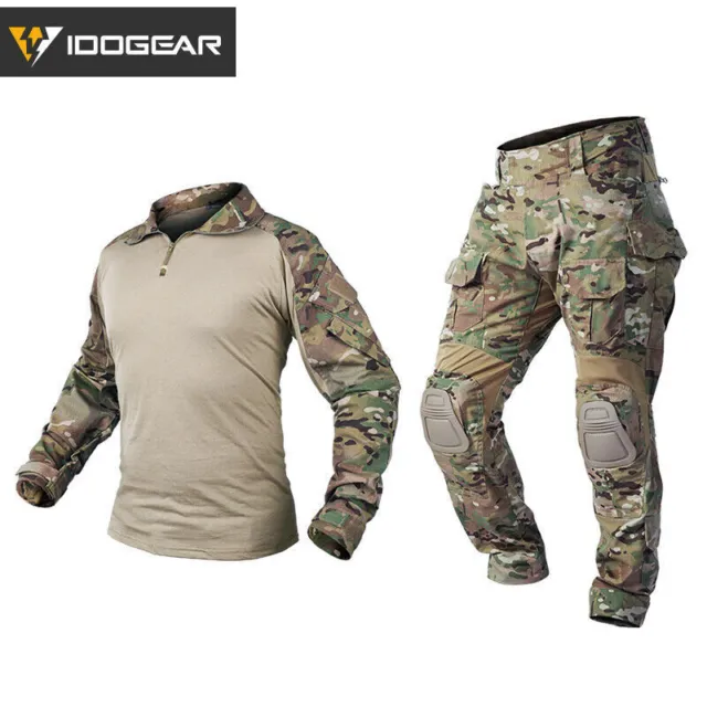 IDOGEAR G3 Camisa y Pantalones de Combate Rodilleras Set G3 Uniforme Táctico BDU Paintball