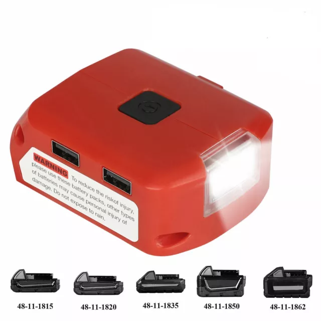 Power Source Battery Adapter Charger 2 USB For Milwaukee 18V Battery with LED