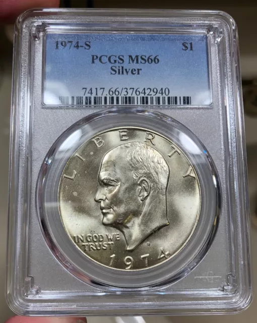 1974-S Ike Dollar graded MS66 by PCGS Silver Eisenhower PQ+ Flashy Coin