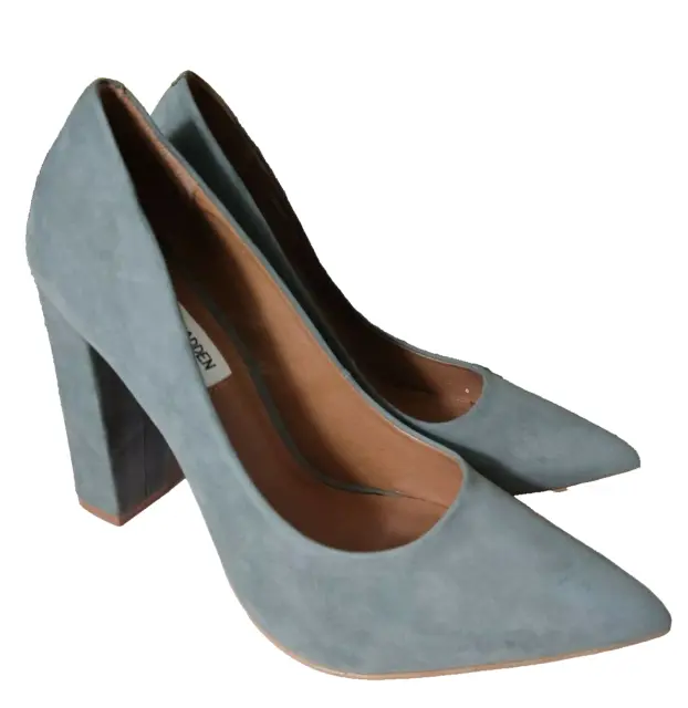 Steve Madden Womens Primpy Grey Suede Leather Block Heels Size 6 Uk New Free PP