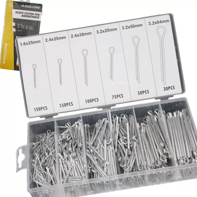 Split Pins. Cotter Pins 555 assorted castellated Nut Pins in a resealable case