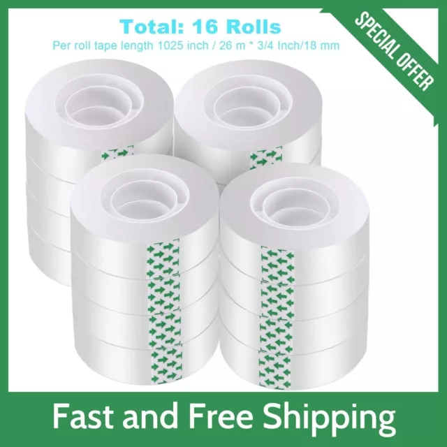 Clear Transparent Tape Rolls 3/4" x 1000" Dispenser Refill 16 Tape Rolls Scotch.