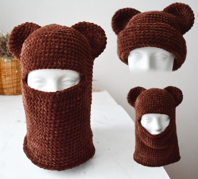 Ours brun cagoule ski masque hommes femmes Crochet velours mignon bonnet...