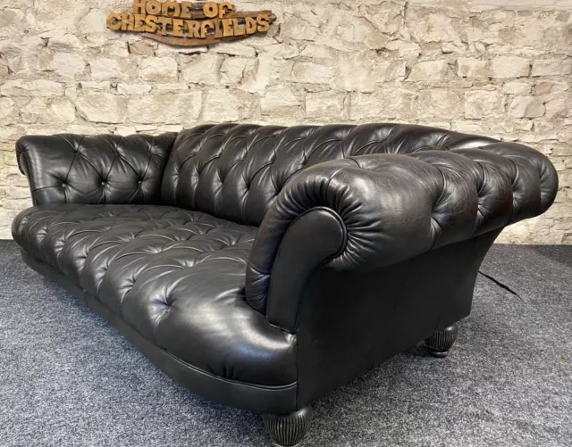 Tetrad Oskar Chesterfield Sofa 3 4 Seater Black Buffalo Hide Leather Settee 1 600 00 Picclick Uk
