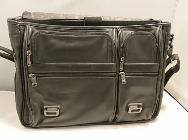 TUMI Mens Leather Laptop Briefcase Work Travel Brief BLACK Used Alpha Crossbody 3