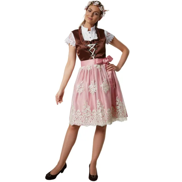 Donna Mini Abito Tirolese Dirndl Marrone Costume Bavarese Vestito Adulti Nuovo