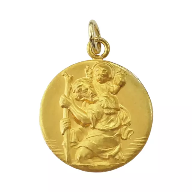 14K Yellow Gold Round Saint St. Christopher Medal Necklace Charm Pendant