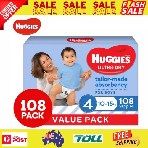 Huggies Ultra Dry Size 4 10-15kg Boys' Nappies 108pk