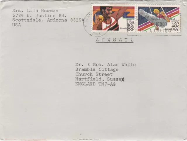 1984 USA cover sent from Phoenix AZ to Hartfield, Sussex England