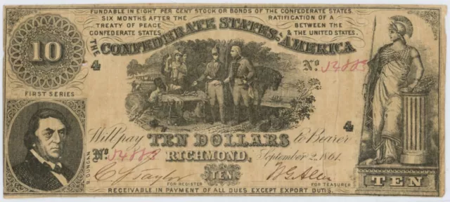 1861 $10 Confederate States of America September 2, 1861 T30