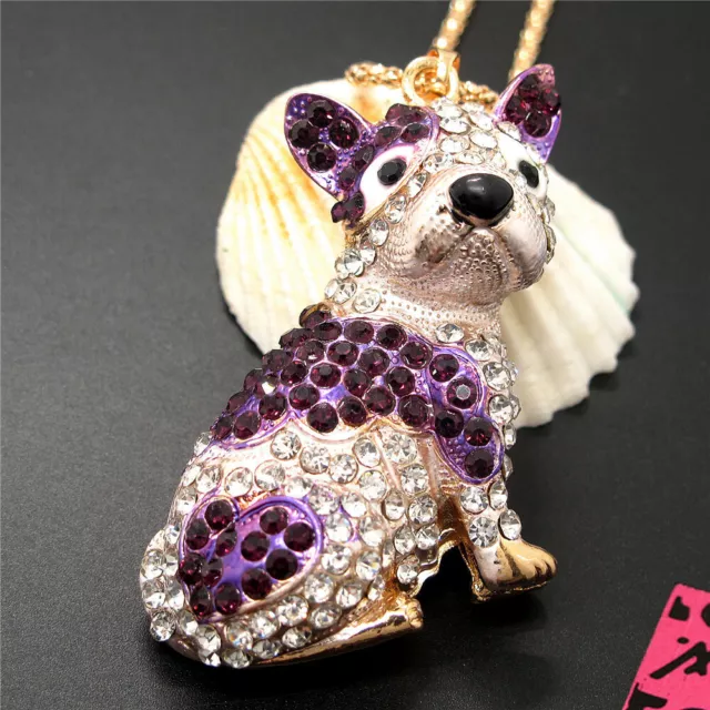 New Purple Enamel Rhinestone Lovely Shar Pei Dog Pendant Fashion WomenNecklace