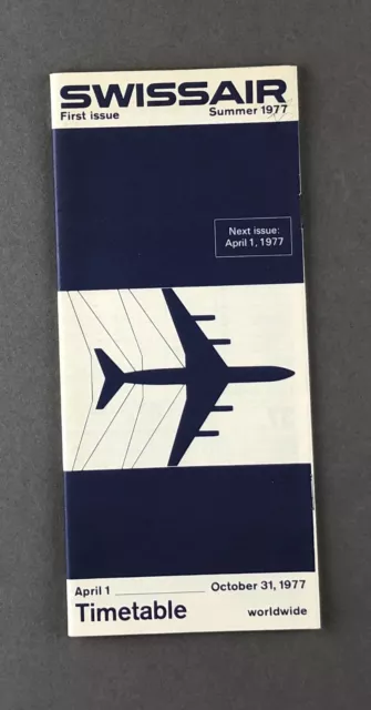 Swissair Airline Advance Timetable Worldwide Summer 1977 1St Issue