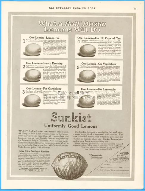 1917 Sunkist Lemons California Fruit Growers Exchange Los Angeles CA Kitchen Ad