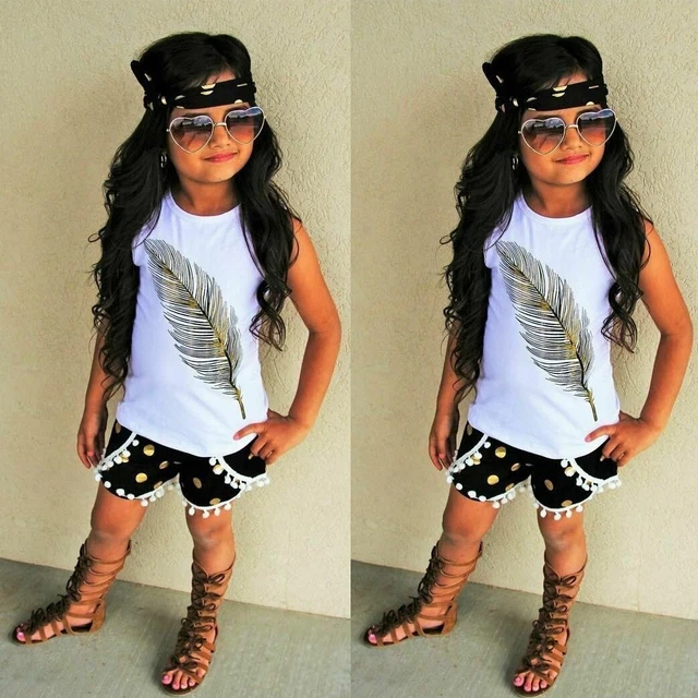 T-shirt bambina bambini bambine top estivi + pantaloni corti abiti vestiti set 3 pezzi