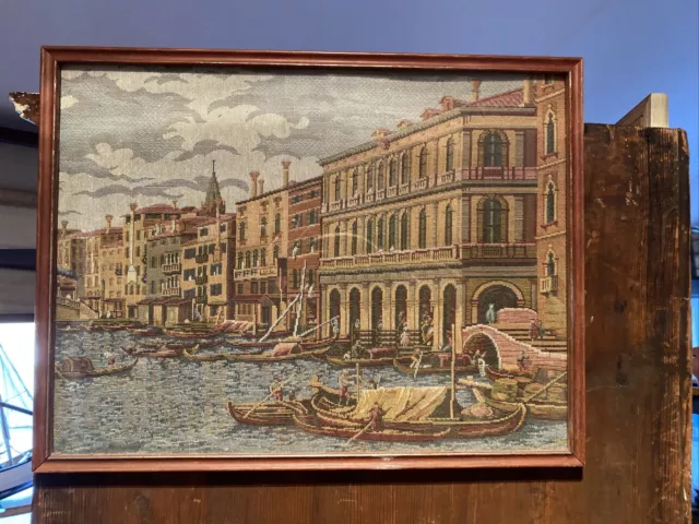 Antique Hand Woven Tapestry Venice scene - Framed