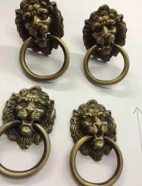 4 Lions Head Pull Handles,vintage Brass/bronze Lion Ring Pulls metal Drawer Knob