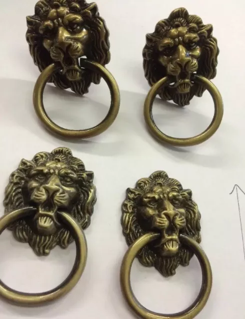 4 poignées de tiroir, bague lion en métal vintage traction, bouton tête de lion tiroir poitrine