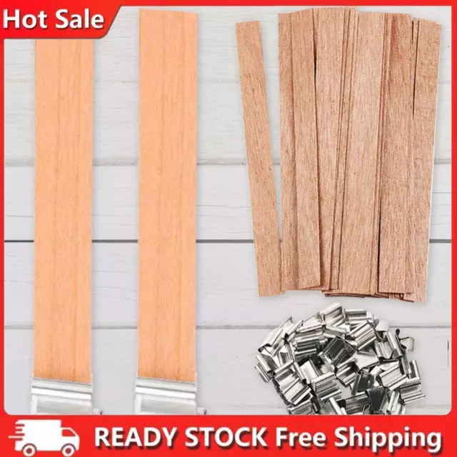100Pcs Wood Wicks with Metal Clips Smokeless Wooden Candle Wicks (6x60mm)