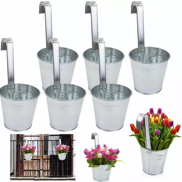 6 x Hängetopf Blumentopf Hängetöpfe Garten Balkon Blumen Topf Kräutertopf Zink