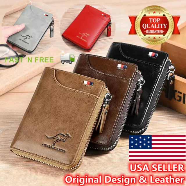 Mens RFID Blocking Leather Wallet Credit Card ID Holder Zipper Purse Waterproof