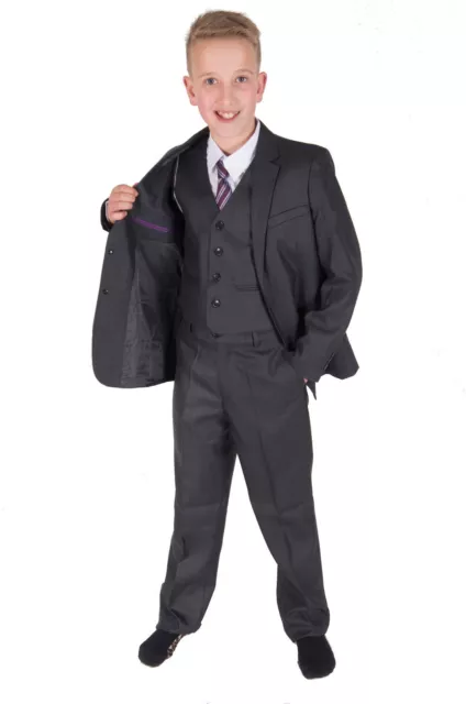 Dark Grey Formal Boy Suit Wedding Page Boy Party Prom 5 Piece Suit 2-12 Years