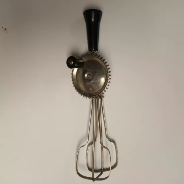 Vintage EKCO U.S.A. Black Wood Handle Hand Crank Egg Beater Mixer