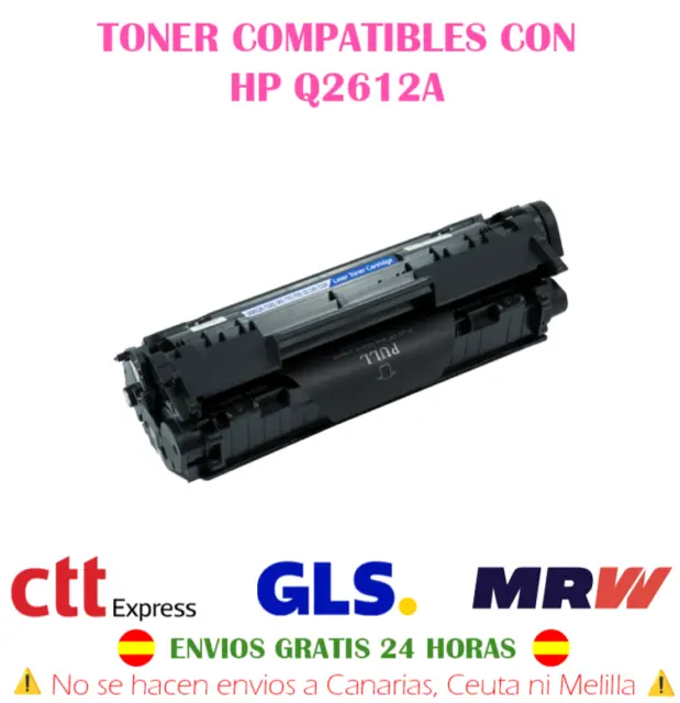 Toner compatible con HP Q2612A negro válido para impresoras Laserjet 1010 / 1012