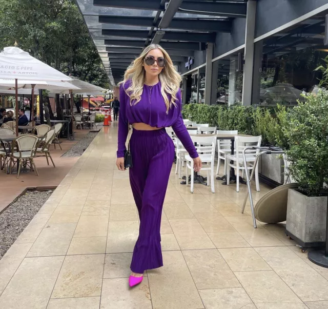 BNWT ZARA PURPLE Pleated Top And Trousers Cor Ord Set Size S