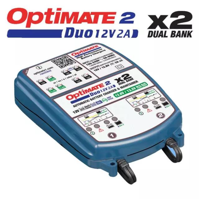 Optimate 2 Duo Dual 12v Battery Charger for AGM , STD, GEL and Lithium Batteries