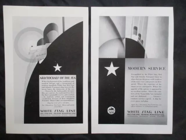 2  1928 Advertisements "White Star Line", Ocean Liners - I COMBINE SHIPPING