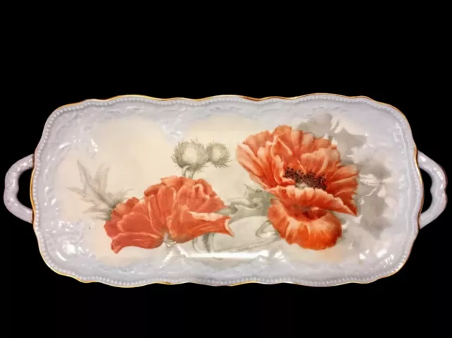 Vtg Hand Painted Porcelain Vanity/Dresser Tray Signed  Orange Poppies Grandmacor