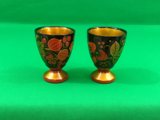 ENSEMBLE BOITE EN bois laqué et verre Russe Khokhloma vintage EUR 29,00