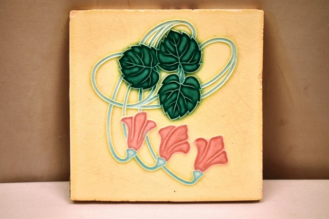 Vintage Japan Tile Majolica Art Nouveau Danto Kaisha Porcelain Floral Design "84
