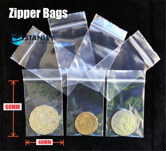 100 Small 40x60mm 4x6cm Ziplock Zip Lock Resealable Plastic Bags 50UM 40mm x60mm