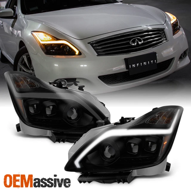 [Black Smoked]Fits 2008-2015 G37 / Q60 Coupe Sequential LED Projector Headlights