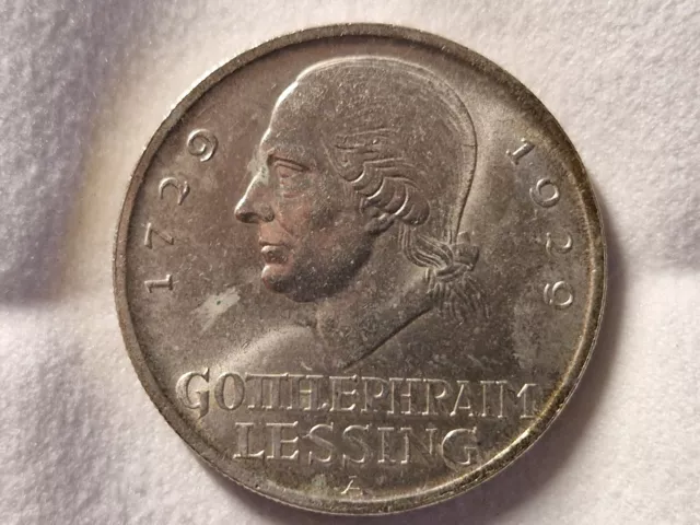 Weimarer Republik, 3 Reichsmark 1929 Gotthold Ephraim Lessing Silber