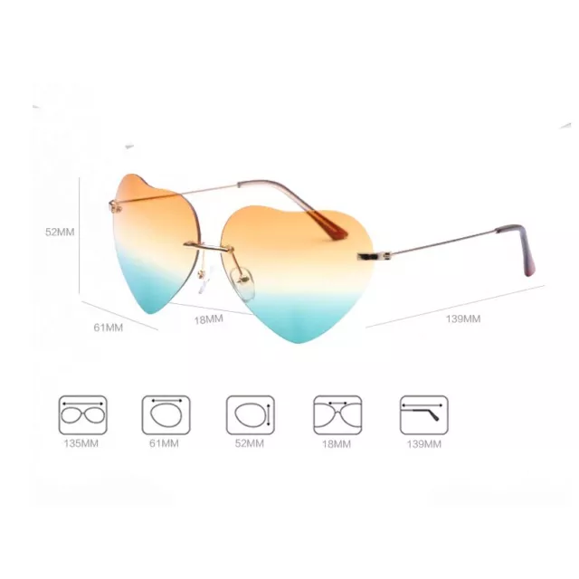 Hot！ Heart Shaped Reflective Gradient Sunglasses Rimless Personality Cute Shades