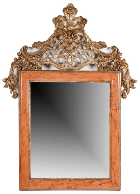 Late 19th/Early 20th Century Italian Rococo Carved Giltwood & Faux Marble Mirror