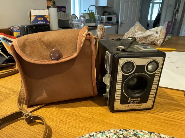 Kodak Box Brownie Six-20 Model E (Flash) Camera. Untested. Prop. With Case.