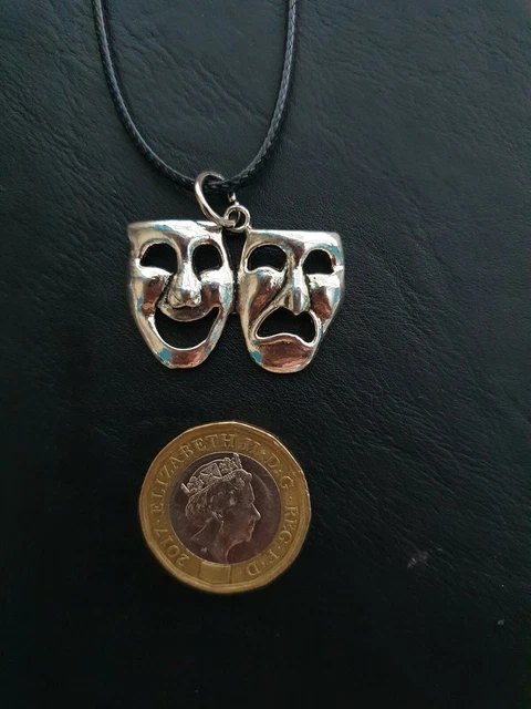 Silver Black Comedy Tragedy Cord Necklace Movies Theatre Dramatic Arts Acting Silver Black Comedy Tragedy Cord Necklace Movies Theatre Dramatic Arts Acting
