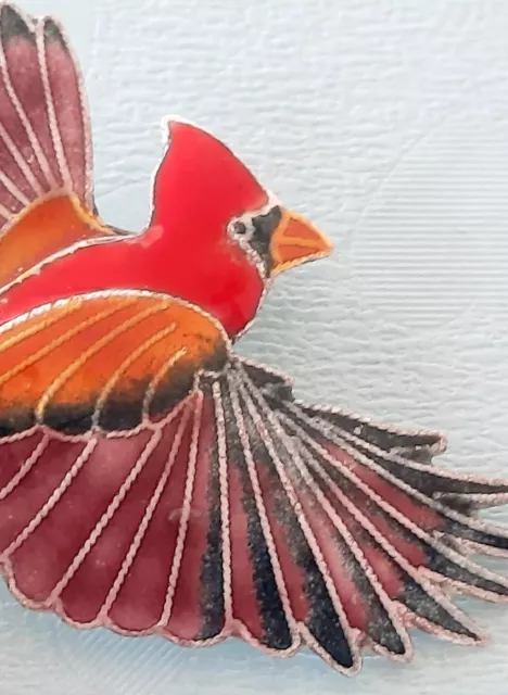 Sterling Silver Enamel Cardinal Red Bird Brooch Pin Plus FREE SHIP! 3