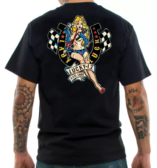 Lucky 13 Mujer Suerte Póker Shoehorse Dado Mecánico Rockabilly Camisa LM1000LL-B