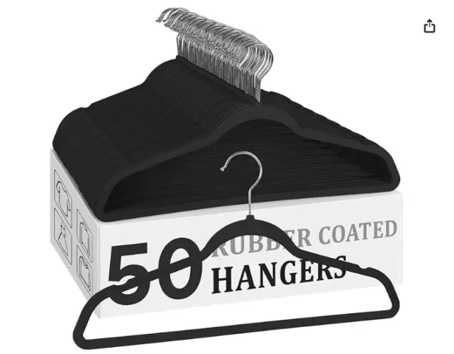 Plastic Hangers 50 Pack Clothes Hangers Rubber Coated, 17.5 Inches Heavy Duty